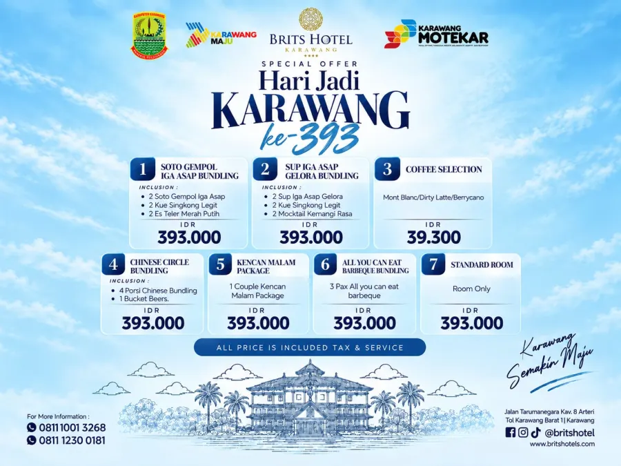 Rayakan Hari Jadi Karawang ke-393, Brits Hotel Karawang Hadirkan September Deals dengan Beragam Promo Spesial